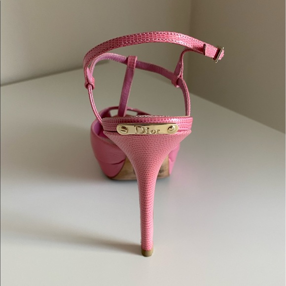 Dior Pink Lizard Embossed Peep Toe Platform Sandals - Picture 7 of 16